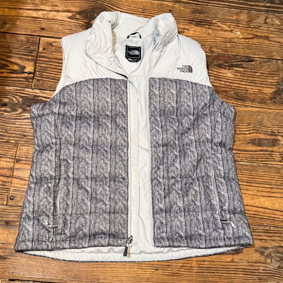 Vintage North Face Nuptse 700 Puffer Vest - RARE Gray Sweater Print - Womens XL - Picture 9 of 14